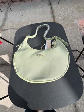 Calin Collection Mint Green Webbing and Faux Leather Half-Moon Hobo Bag